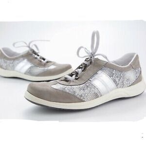 Mephisto Runoff Air Jet System Silver Snakeskin Grey Leather Lace Up Shoes